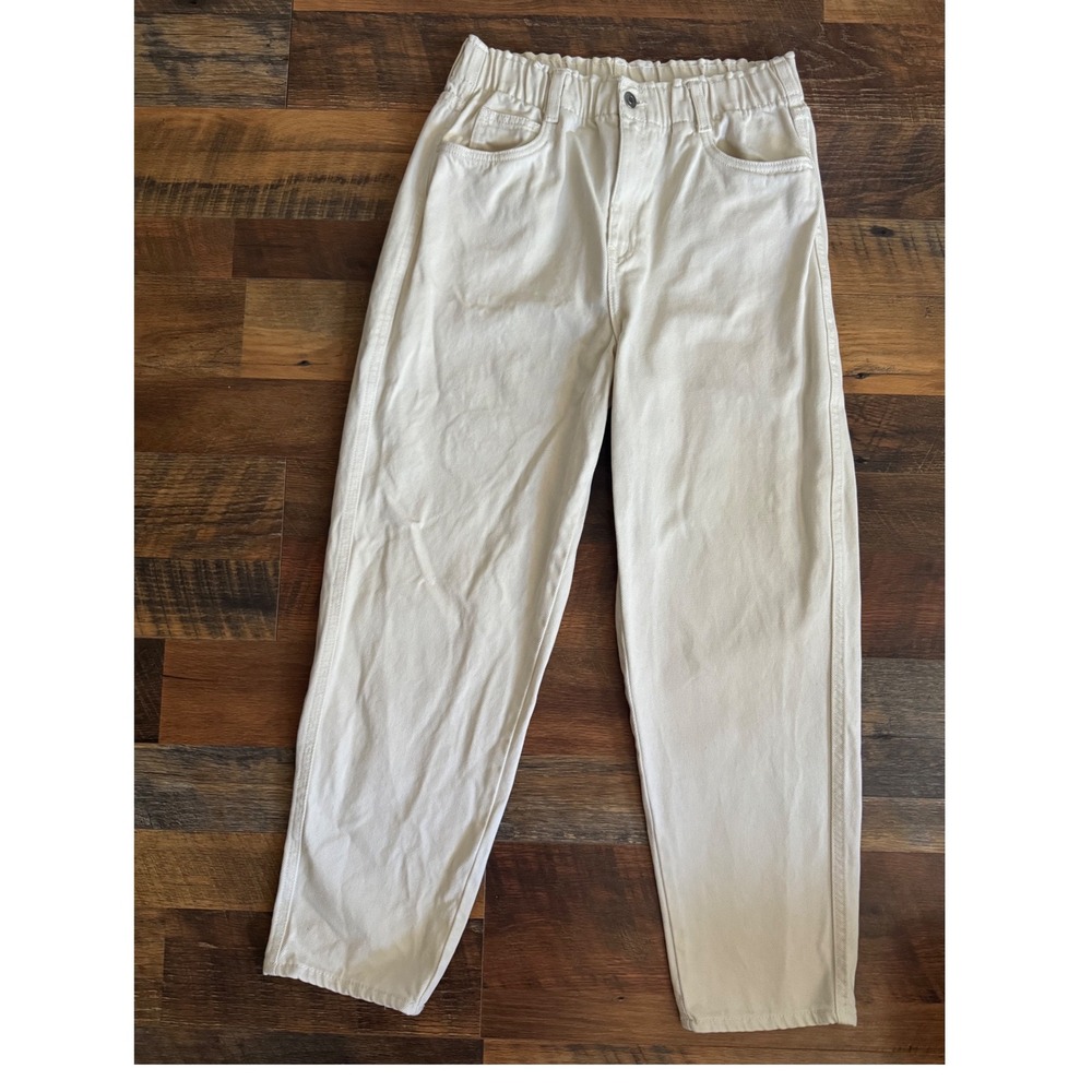 H&M Women Jeans Ivory Elastic Waist Button Closure Pockets Size 8